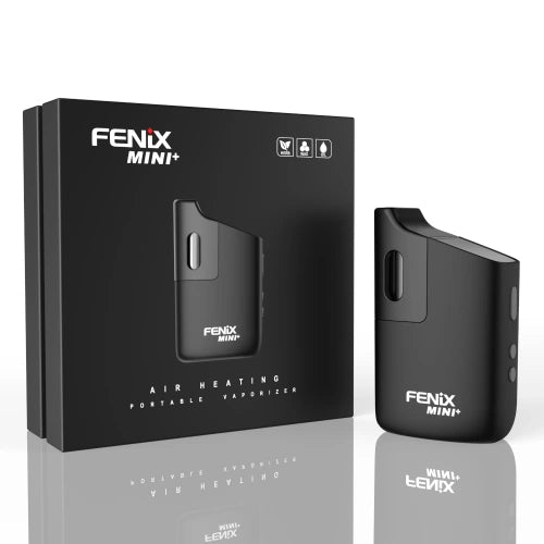 Vaporizzatore Fenix Mini Plus nero, vista frontale con confezione
