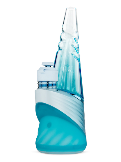 Puffco Peak Pro 3DXL Glacier E-Rig von vorne mit Glasaufsatz und beleuchteter Silikonbasis