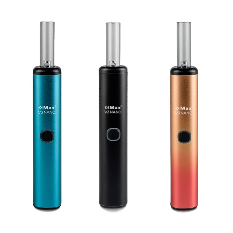 Compacte XMax V3 Nano-verdamper in blauw, zwart en oranje, groepsfoto